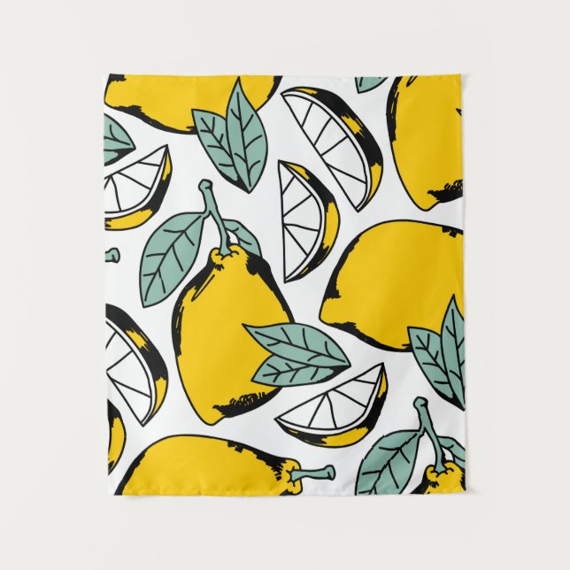Seamless pattern of bright hand drawn lemons,halfs tapestry (Front)