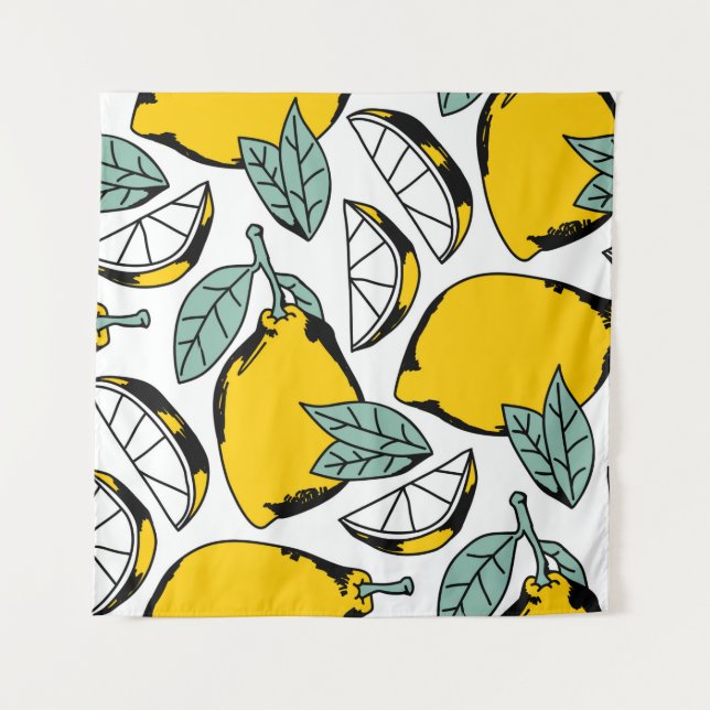 Seamless pattern of bright hand drawn lemons,halfs tapestry (Front)