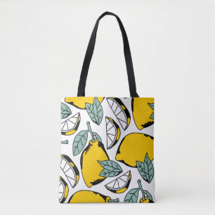 Seamless pattern of bright hand drawn lemons,halfs tote bag