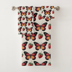 Seamless Pattern of Butterflies and Strawberries Bath Towel Set