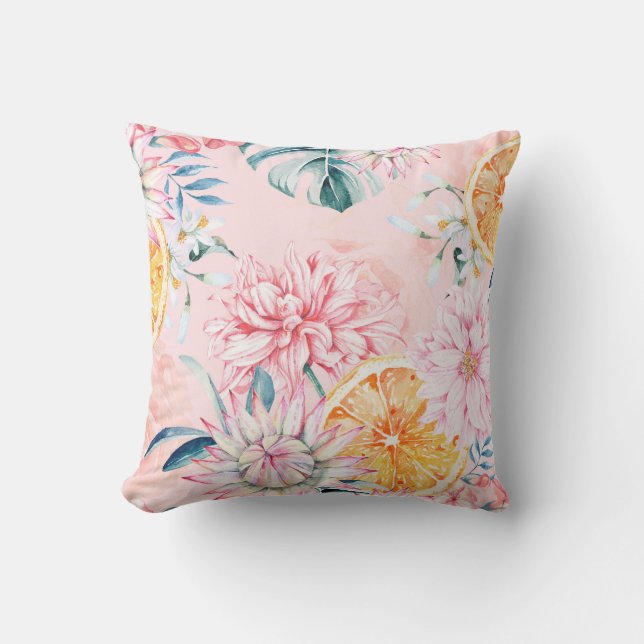Seamless pattern of chrysanthemum, orange and Bloo Cushion (Front)