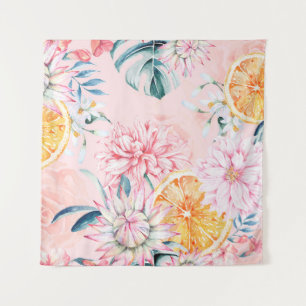 Seamless pattern of chrysanthemum, orange and Bloo Tapestry