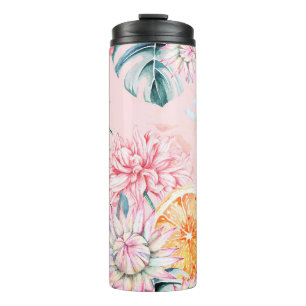 Seamless pattern of chrysanthemum, orange and Bloo Thermal Tumbler
