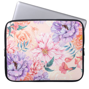 Seamless pattern of chrysanthemum, rose, peony and laptop sleeve