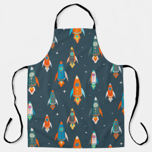 Seamless pattern of colorful rockets in outer spac apron