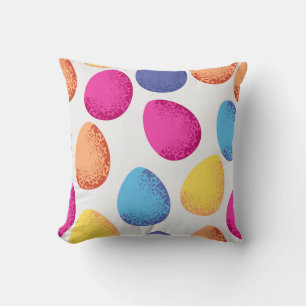 Seamless pattern of colourful Easter eggs on white Cushion