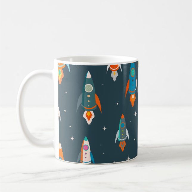 Seamless pattern of colourful rockets in outer spa coffee mug (Left)
