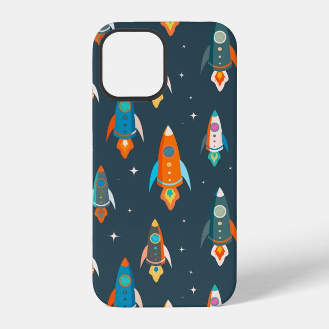 Seamless pattern of colourful rockets in outer spa iPhone case (Back)