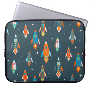 Seamless pattern of colourful rockets in outer spa laptop sleeve
