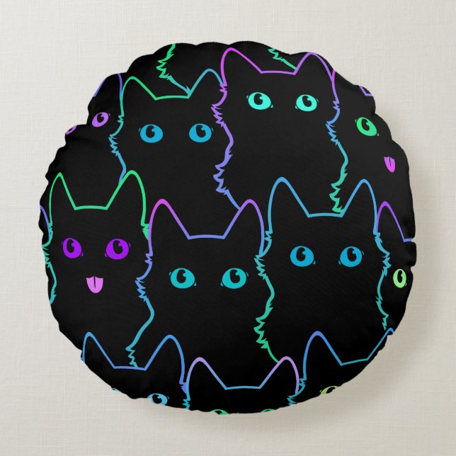 seamless pattern of cute cat silhouettespattern,se round cushion (Front)