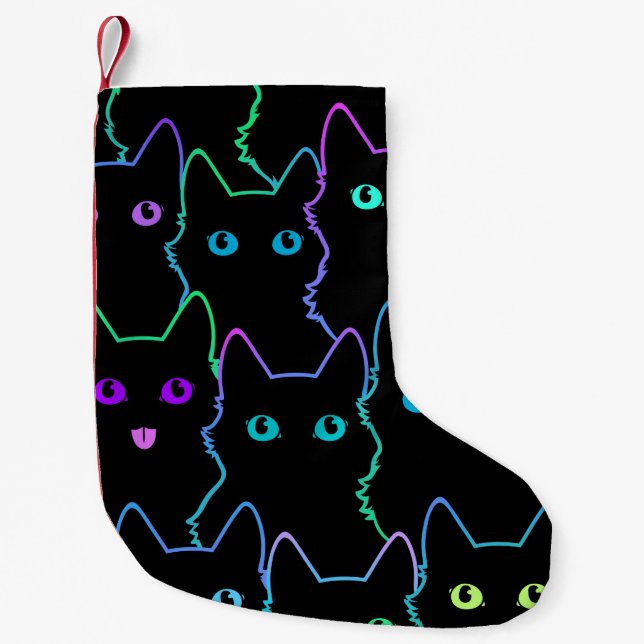 seamless pattern of cute cat silhouettespattern,se small christmas stocking (Front)