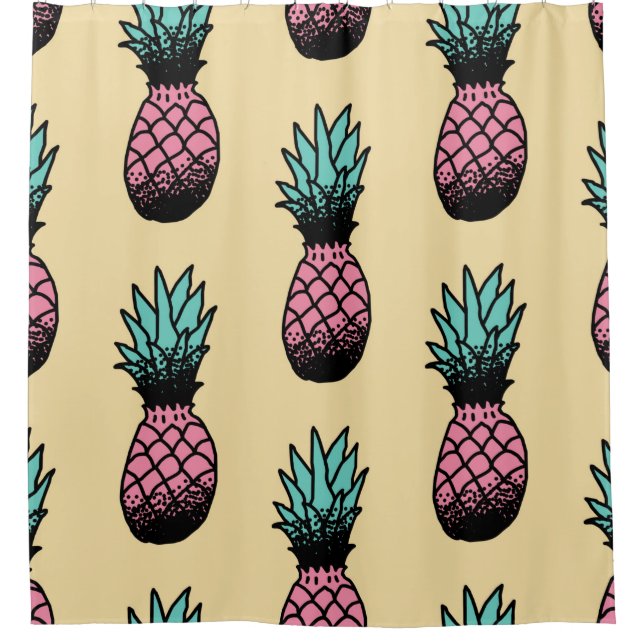 Seamless pattern of cute hand drawn pineapple shower curtain (Front)