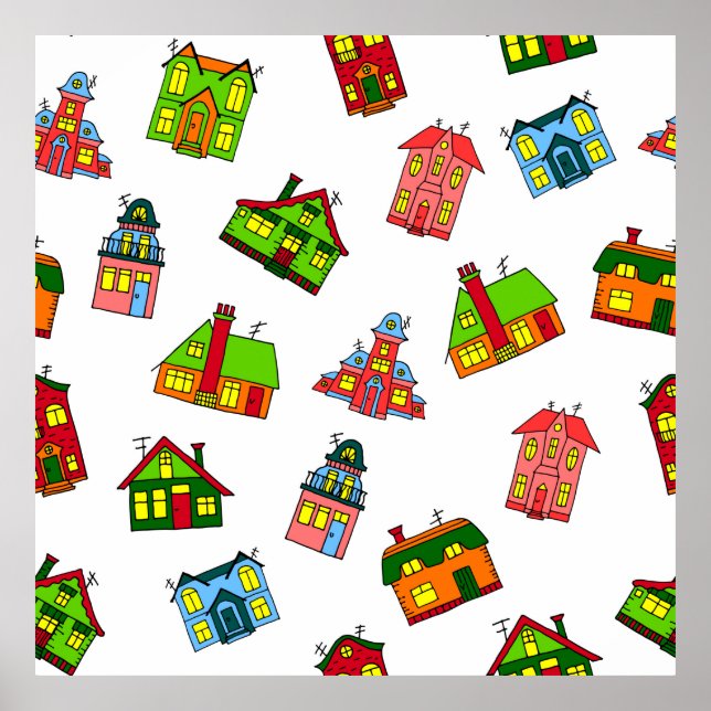 Seamless pattern of different colourful cartoon st poster (Front)