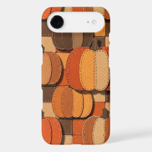 Seamless pattern of faux leather patchwork pumpkin