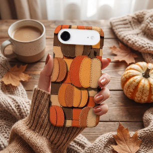 Seamless pattern of faux patchwork pumpkin