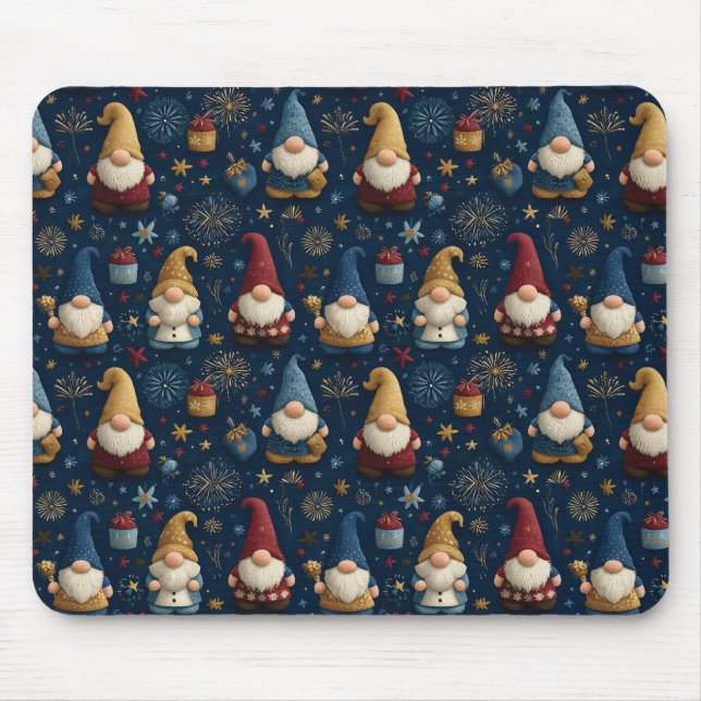 Seamless Pattern of Festive Gnomes Mouse Mat (Front)
