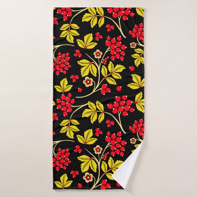  seamless pattern of flowers and berries. Russian  Bath Towel (Bath Towel)