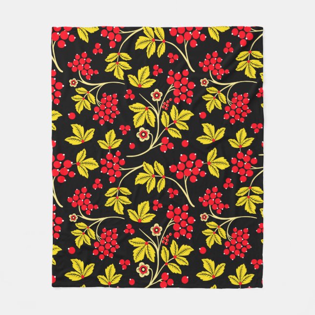  seamless pattern of flowers and berries. Russian  Fleece Blanket (Front)