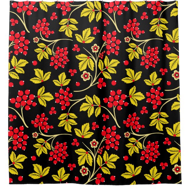  seamless pattern of flowers and berries. Russian  Shower Curtain (Front)