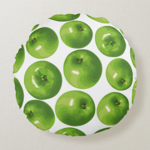 Seamless pattern of green apple round cushion