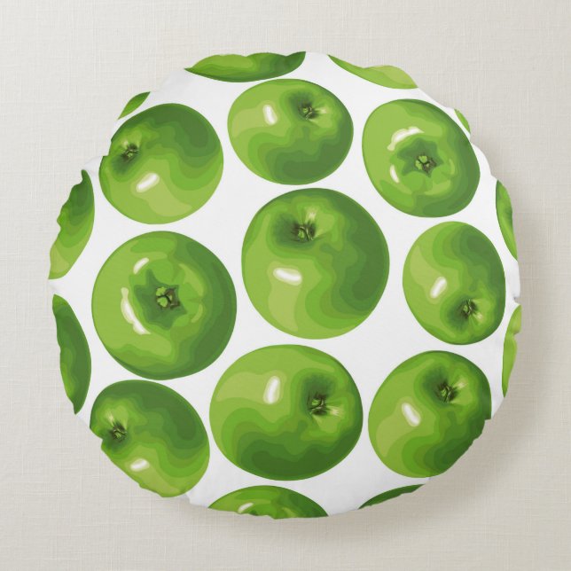 Seamless pattern of green apple round cushion (Front)