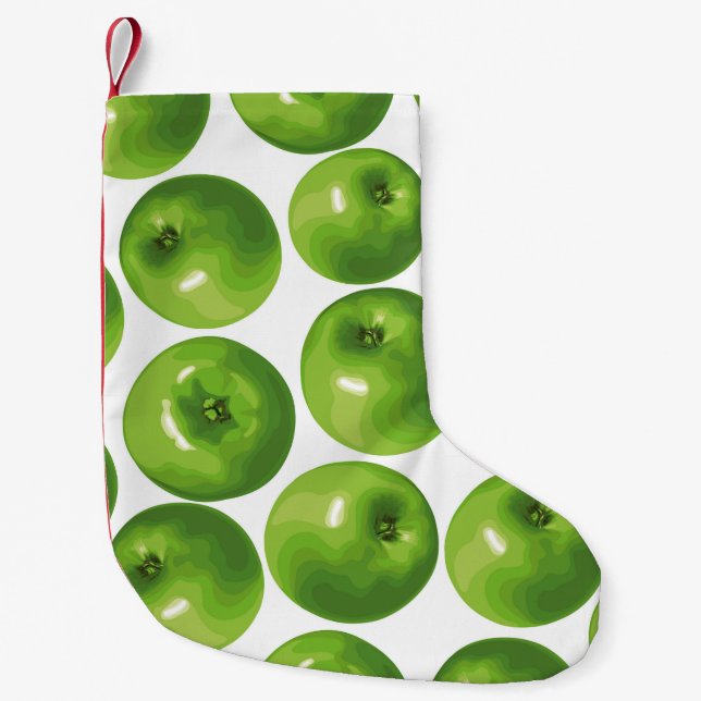 Seamless pattern of green apple small christmas stocking (Front)