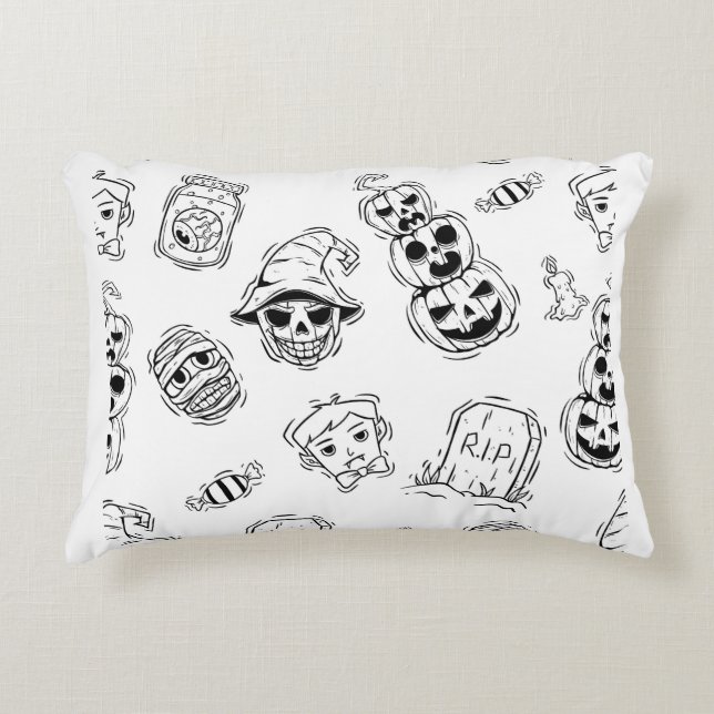 Seamless pattern of halloween icons with hand draw decorative cushion (Front)