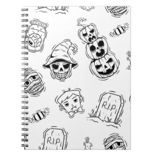 Seamless pattern of halloween icons with hand draw notebook