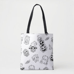 Seamless pattern of halloween icons with hand draw tote bag