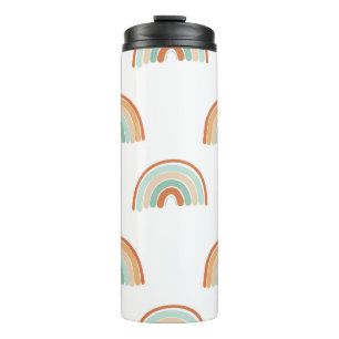 Seamless pattern of hand drawn abstract rainbow in thermal tumbler