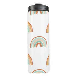 Seamless pattern of hand drawn abstract rainbow in thermal tumbler