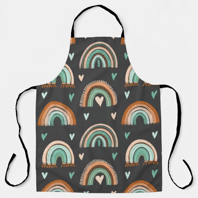 Seamless pattern of hand drawn hearts and boho rai apron (Front)