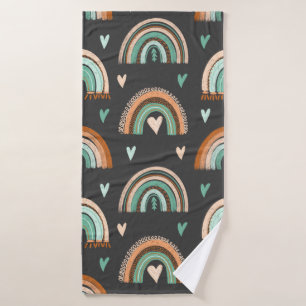 Seamless pattern of hand drawn hearts and boho rai bath towel