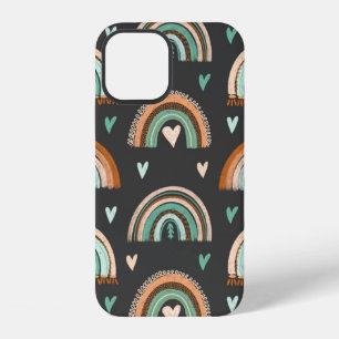 Seamless pattern of hand drawn hearts and boho rai iPhone 12 case