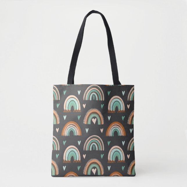 Seamless pattern of hand drawn hearts and boho rai tote bag (Front)