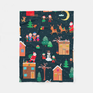 Seamless pattern of happy Christmastime in a villa Fleece Blanket