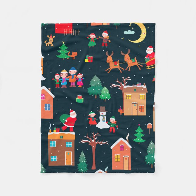 Seamless pattern of happy Christmastime in a villa Fleece Blanket (Front)