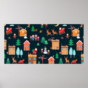 Seamless pattern of happy Christmastime in a villa Poster