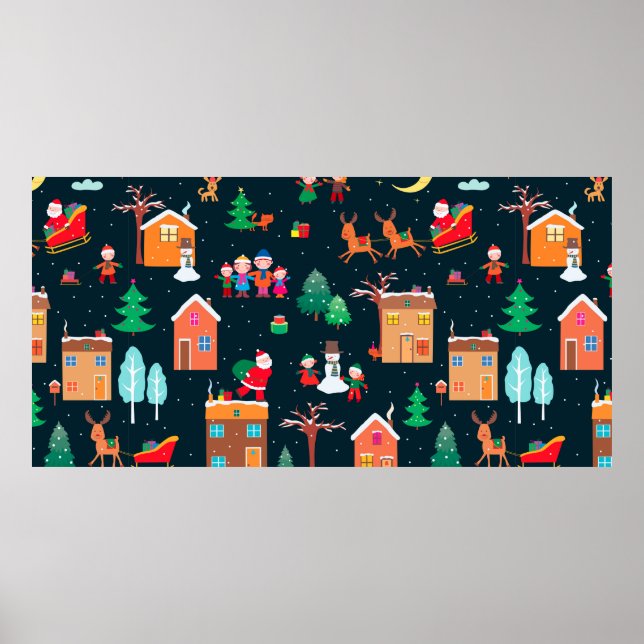 Seamless pattern of happy Christmastime in a villa Poster (Front)