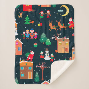 Seamless pattern of happy Christmastime in a villa Sherpa Blanket