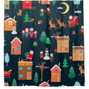 Seamless pattern of happy Christmastime in a villa Shower Curtain