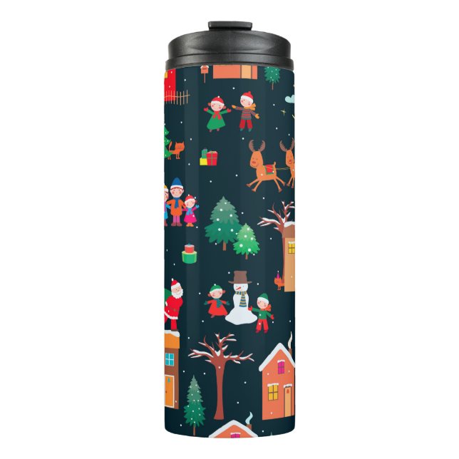 Seamless pattern of happy Christmastime in a villa Thermal Tumbler (Front)