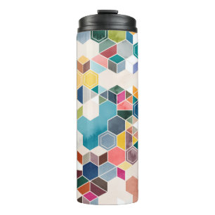 Seamless pattern of hexagons in random colors in w thermal tumbler