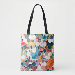 Seamless pattern of hexagons in random colors in w tote bag