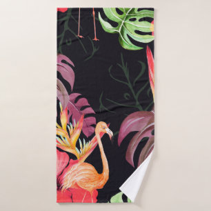 Seamless pattern of hibiscus flower, flamingos an bath towel