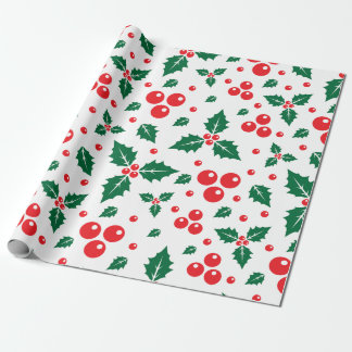Seamless pattern of holly berry leaves wrapping paper