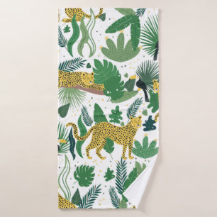seamless pattern of leopards in jungle. Summer tro Bath Towel