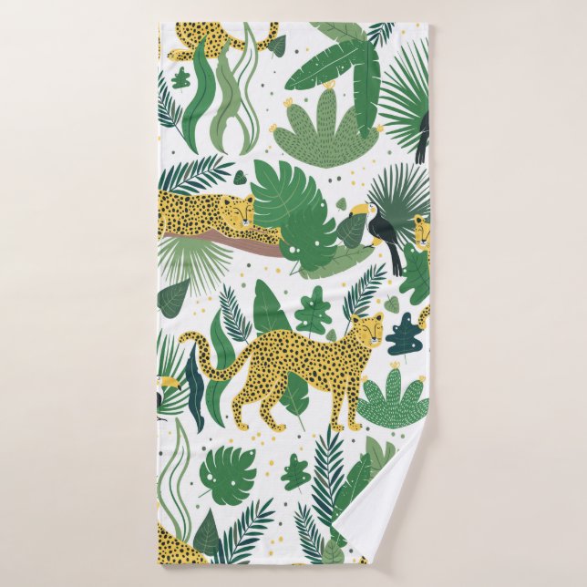 seamless pattern of leopards in jungle. Summer tro Bath Towel (Bath Towel)