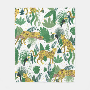 seamless pattern of leopards in jungle. Summer tro Fleece Blanket