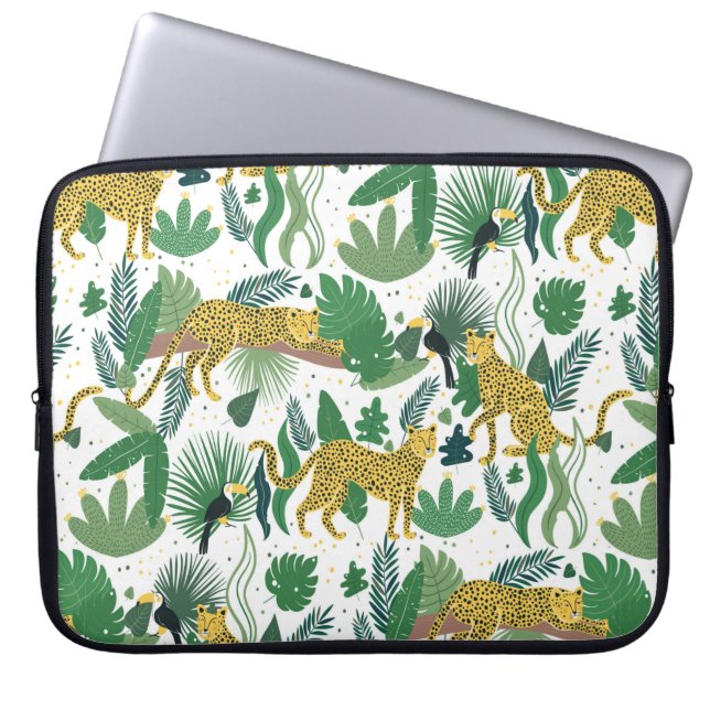 seamless pattern of leopards in jungle. Summer tro Laptop Sleeve (Front)